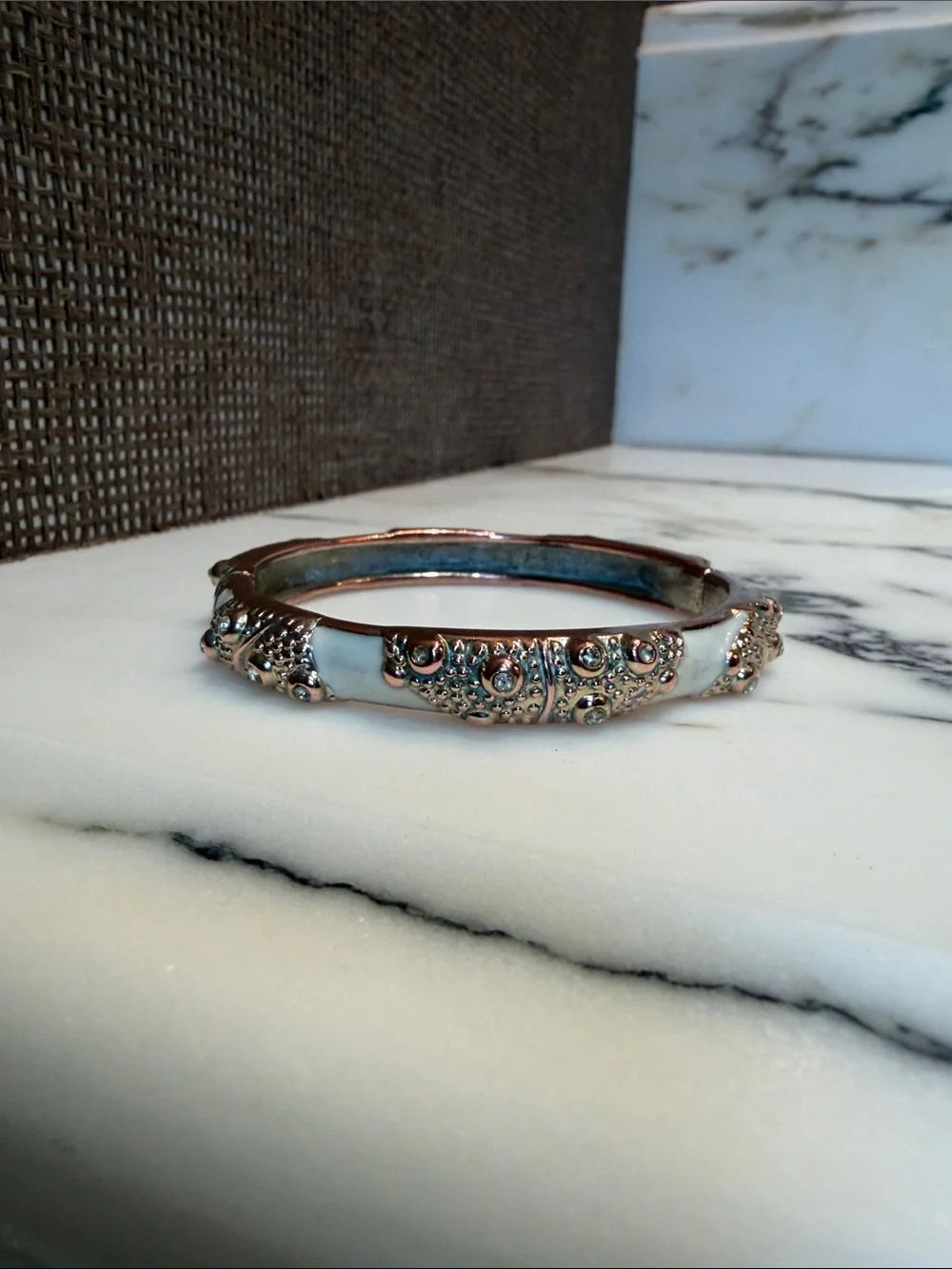 Elegant White and Gold Crystal Enamel Bracelet
